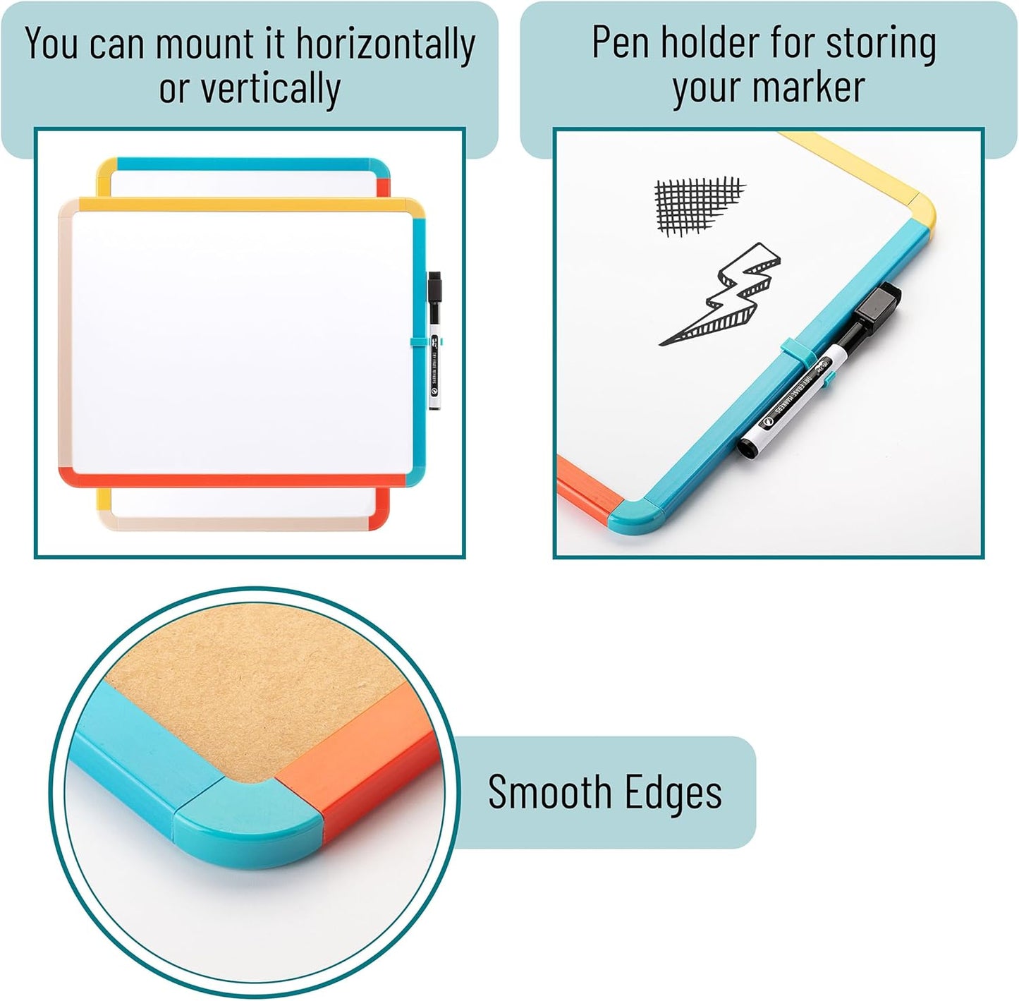 Mr. Pen- Dry Erase Board, 14” x 11” with a Black Dry Erase Marker, White Frame, Small Mini White Board for Students, Fridge, Wall, Locker, Includes Double Sided Tapes