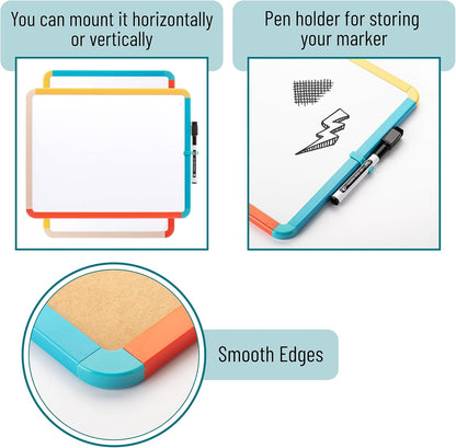 Mr. Pen- Dry Erase Board, 14” x 11” with a Black Dry Erase Marker, White Frame, Small Mini White Board for Students, Fridge, Wall, Locker, Includes Double Sided Tapes