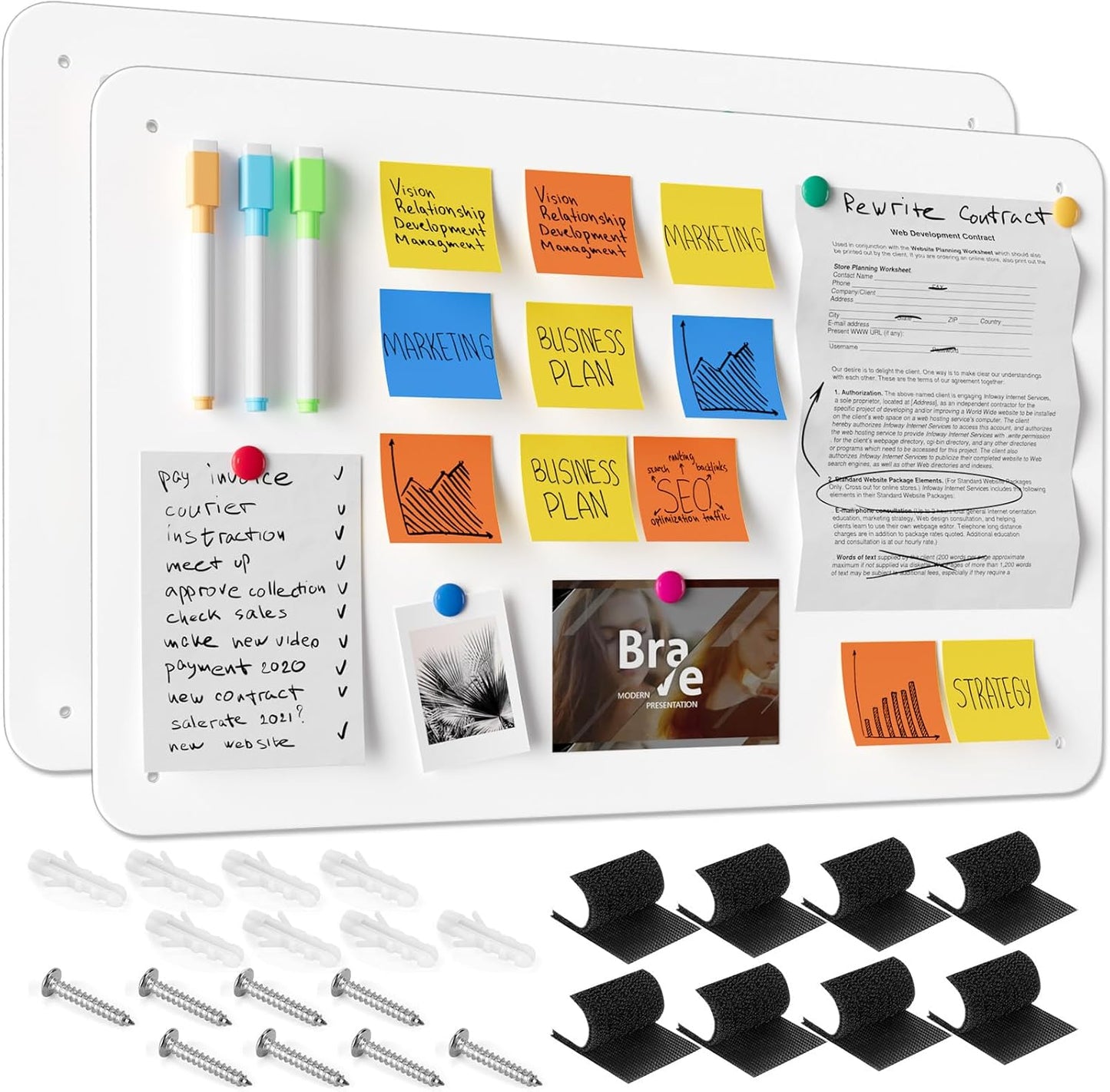 MaxGear Magnetic Board 17.5" x 11.4" Black Metal Magnet Bulletin Board for Wall, Refrigerator, Magnetic Board Display Notes, Photos, and More - Includes Dual Lock Tape and Screws