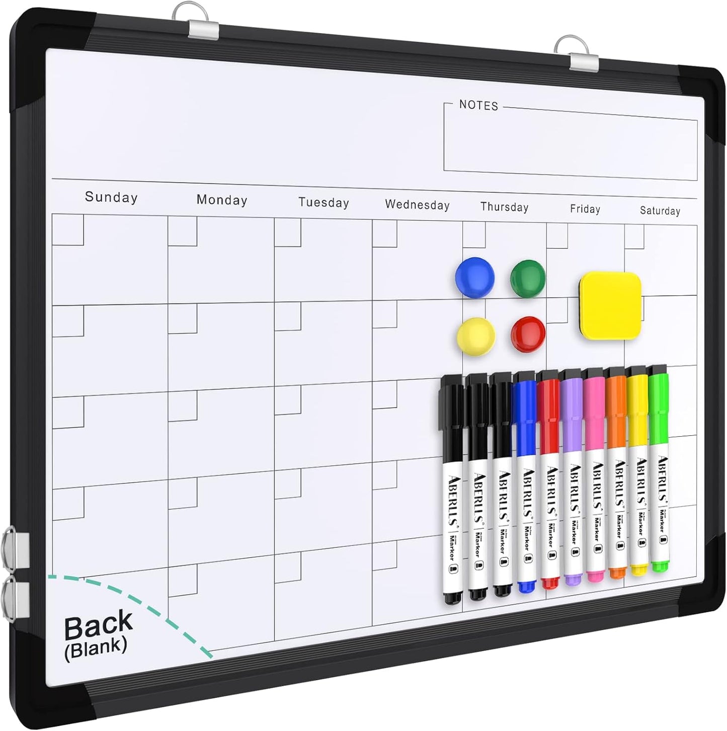 Small Weekly Calendar Dry Erase Whiteboard for Wall, 16" x 12" Magnetic Dry Erase Board, Hanging Double-Sided White Board, Portable Board for List, Kitchen, Planning, Memo, Home, Office