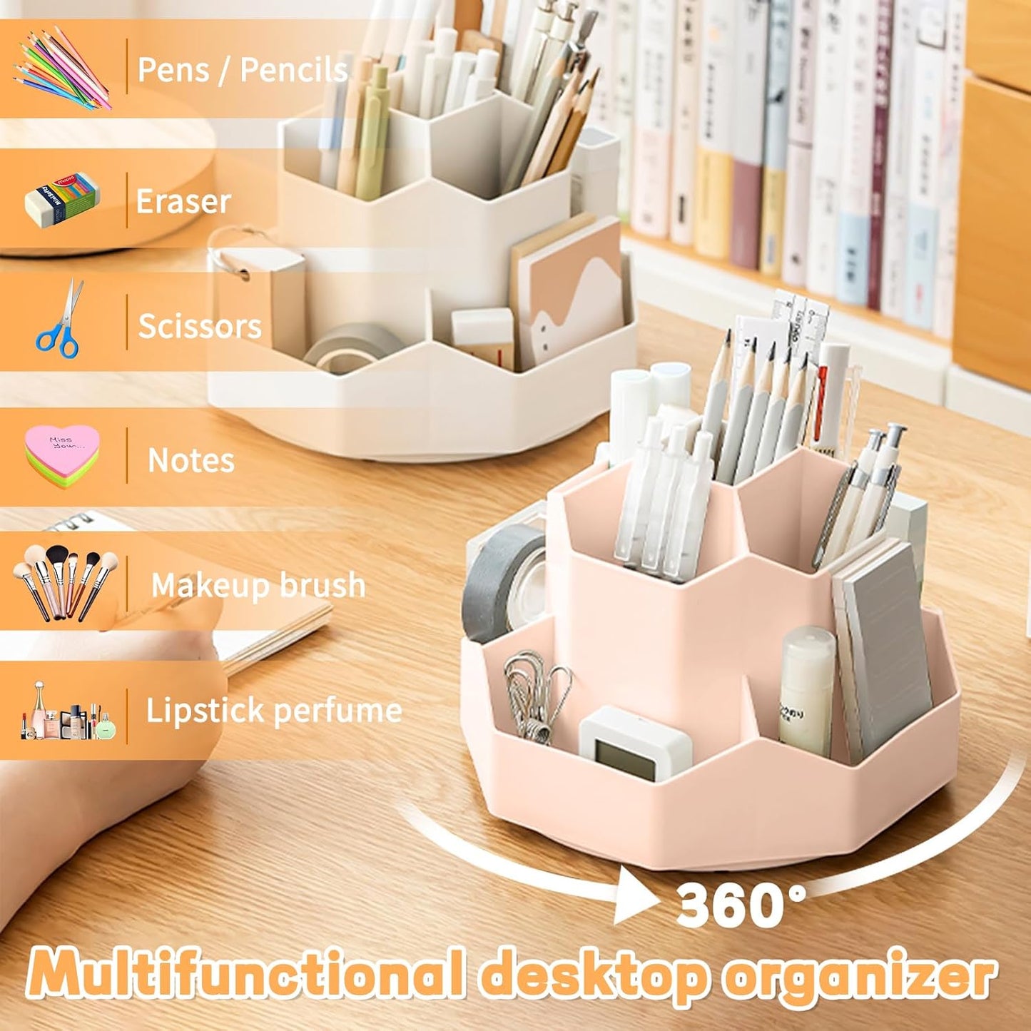 Cayxenful Pencil Pen Holder for Desk,9 Slots 360 Degree Rotating Desk Organizers,Desktop Storage Stationery Supplies Organizer, Cute Pencil Cup Pot For Office, School, Home(Black)