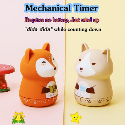 Mechanical Kitchen Timer - Cute Animal Wind Up 60 Minutes Manual Countdown Timer for Kids, Classroom, Home, Study and Cooking - Grey Raccoon