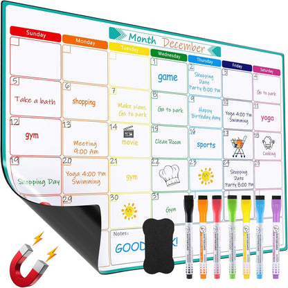 MaxGear Weekly Dry Erase Board for Fridge, 16"x12" Magnetic Calendar Whiteboard Planner for Refrigerator with Stain Resistant Technology, Include 7 Fine Point Markers and 1 Eraser