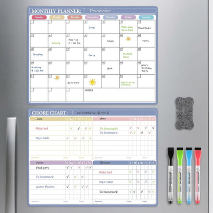 MaxGear Weekly Dry Erase Board for Fridge, 16"x12" Magnetic Calendar Whiteboard Planner for Refrigerator with Stain Resistant Technology, Include 7 Fine Point Markers and 1 Eraser