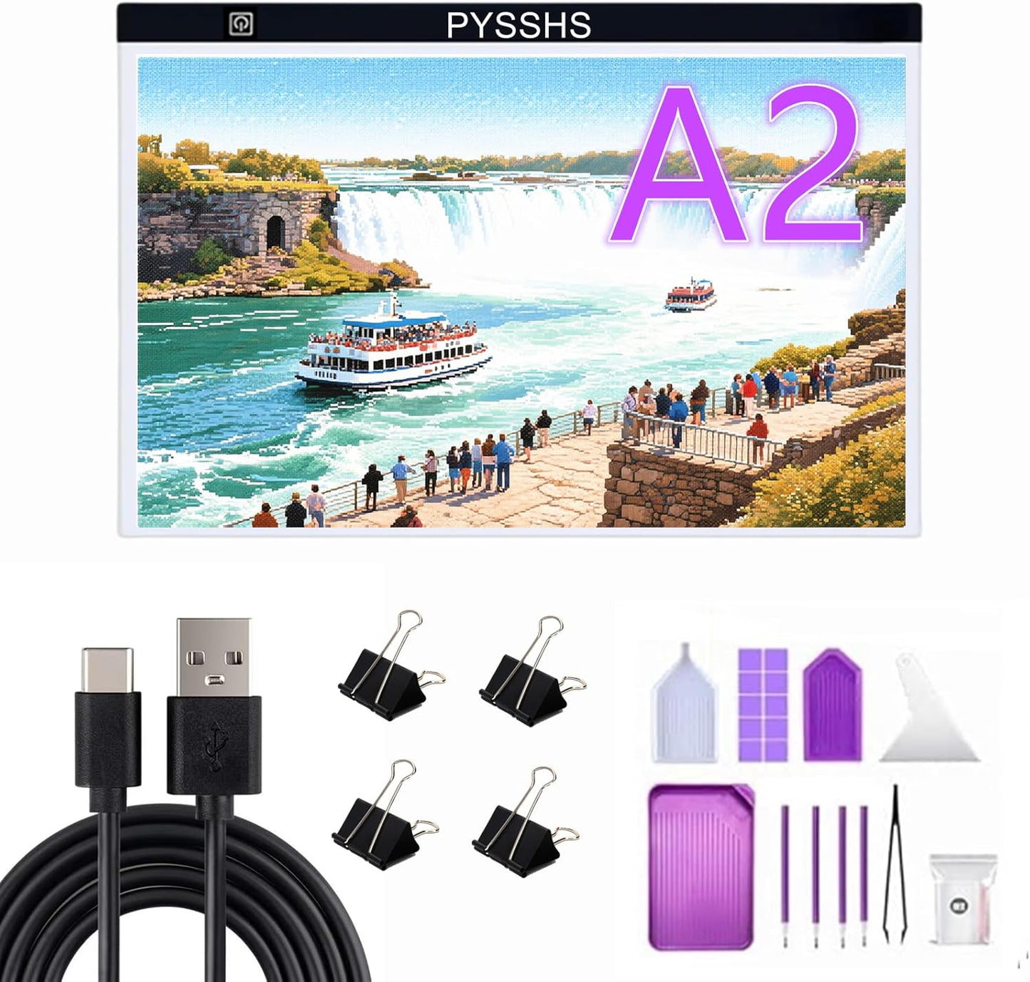 Large A2 LED Light Pad for Diamond Art Painting & Tracing, USB-Powered Light Board with 3 Brightness Levels - Includes Clips & Painting DIY Tools Kit
