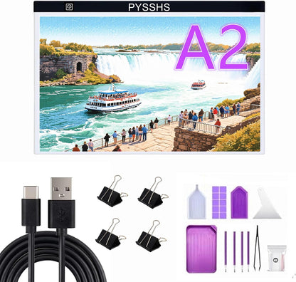 Large A2 LED Light Pad for Diamond Art Painting & Tracing, USB-Powered Light Board with 3 Brightness Levels - Includes Clips & Painting DIY Tools Kit