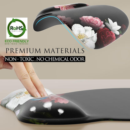MROCO Ergonomic Mouse Pad with Gel Wrist Rest, Smooth Wrist Support Surface, Non-Slip PU Base for Pain Relief, Comfortable Mousepad for Computer, Laptop, Office & Home, 9.4 x 8.1 in, Black