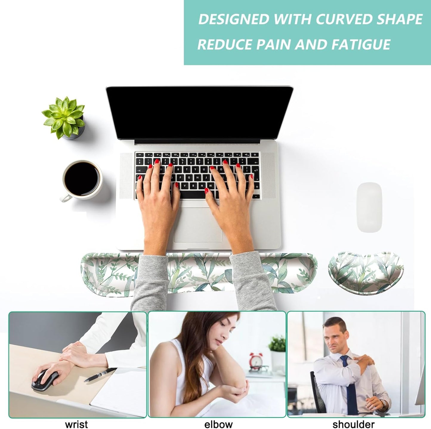 Keyboard Wrist Rest Mouse Wrist Support Set, Memory Foam Wrist Rest Pad for Computer Laptop Keyboard Mouse, Ergonomic Wrist Cushion Support for Typing Pain Relief, Gaming Home Office, Flowers Grass