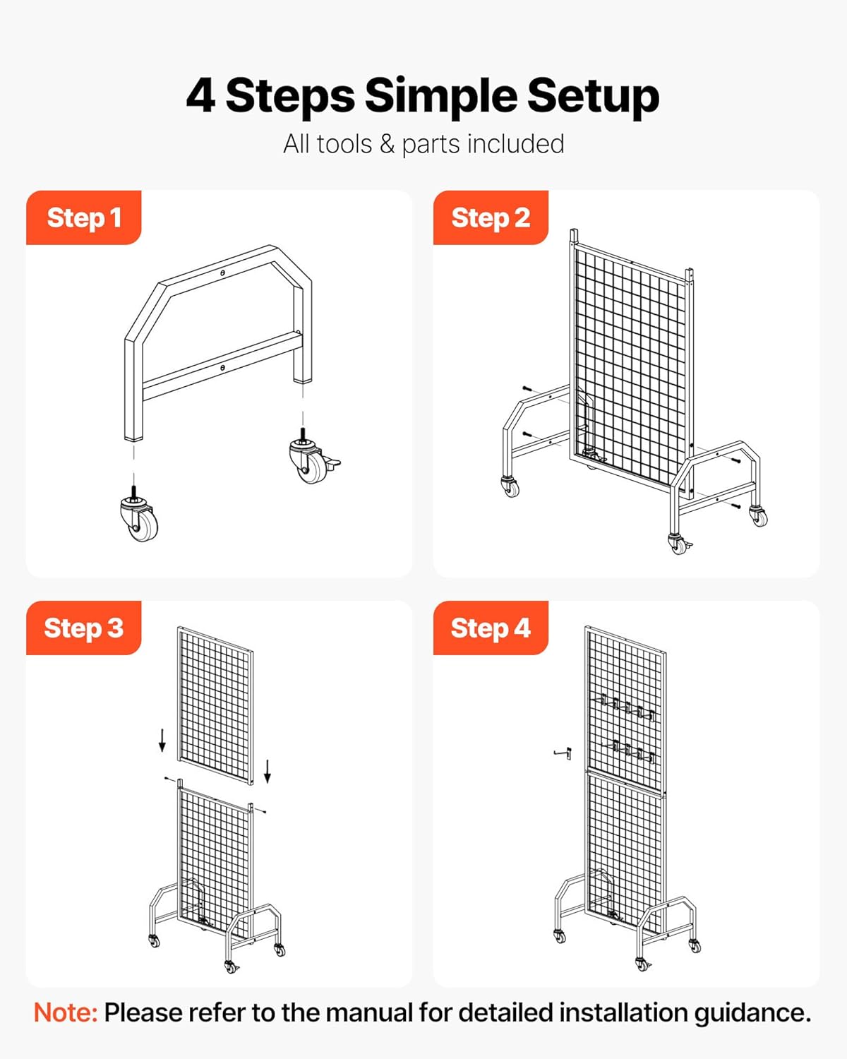 VEVOR 3 Packs Grid Wall Panels, 1.9 x 5.4 ft Wire Grid Panels Display Rack, Movable Art Display Shelf with Wheels and 30 Hooks, Black Carbon Steel Gridwall for Craft Show, Decor, Storage, Notice Board