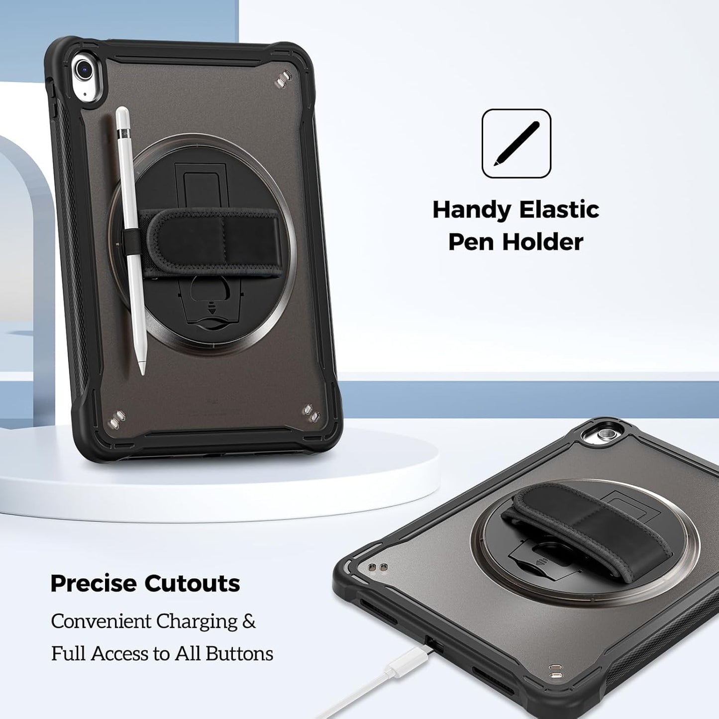 ProCase for iPad 11th Generation A16 2025/iPad 10th Generation Case 10.9 Inch 2022, Heavy Duty Shockproof Rugged Cover with Hand Strap 360 Degree Rotatable Kickstand Protective for iPad 11/10 -Black