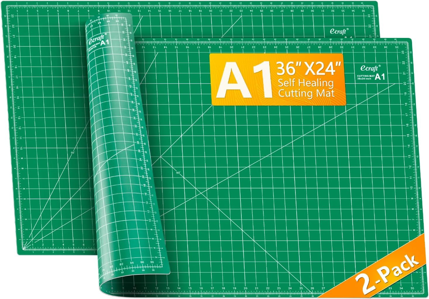 Ecraft Large Self Healing Cutting Mat: 24" x 36" Double Sided 5-Ply Hobby Mat, A1 Rotary Cutting Sewing Mat for Crafts, Fabric,Sewing,Quilting,Scrapbooking,Projects,Grey/Black