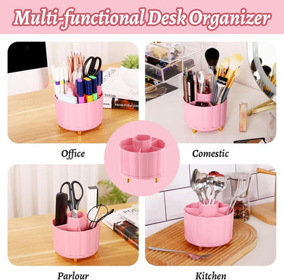360 Rotating Pencil Pen Holder for Desk, White Pen Organizer with 6 Slots, Cute Office Supplies, Desk Accessories for Office, School, Home