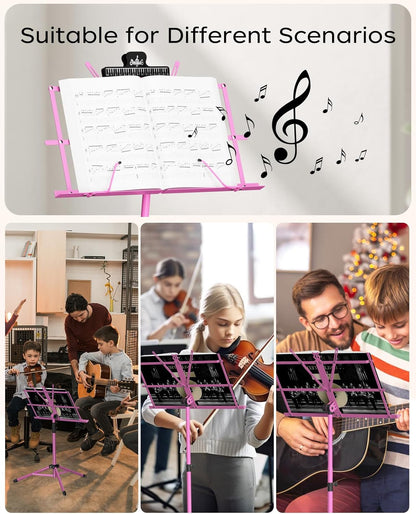 K KASONIC Music Stand, 2 in 1 Dual-Use Folding Sheet Music Stand & Desktop Book Stand, Portable Lightweight with Music Sheet Clip Holder Carrying Bag