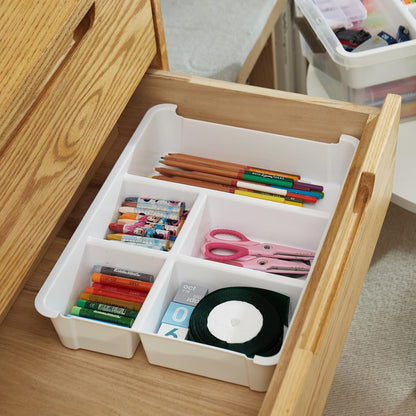 MACOPRO 17QT Craft Storage Box with 2 Removable Caddy Trays, Clear Stackable Plastic Organizer with Lid for Art Supplies, Beads, Sewing Tools, Pens & Kids Toys (White, 1Pack-2-in-1)