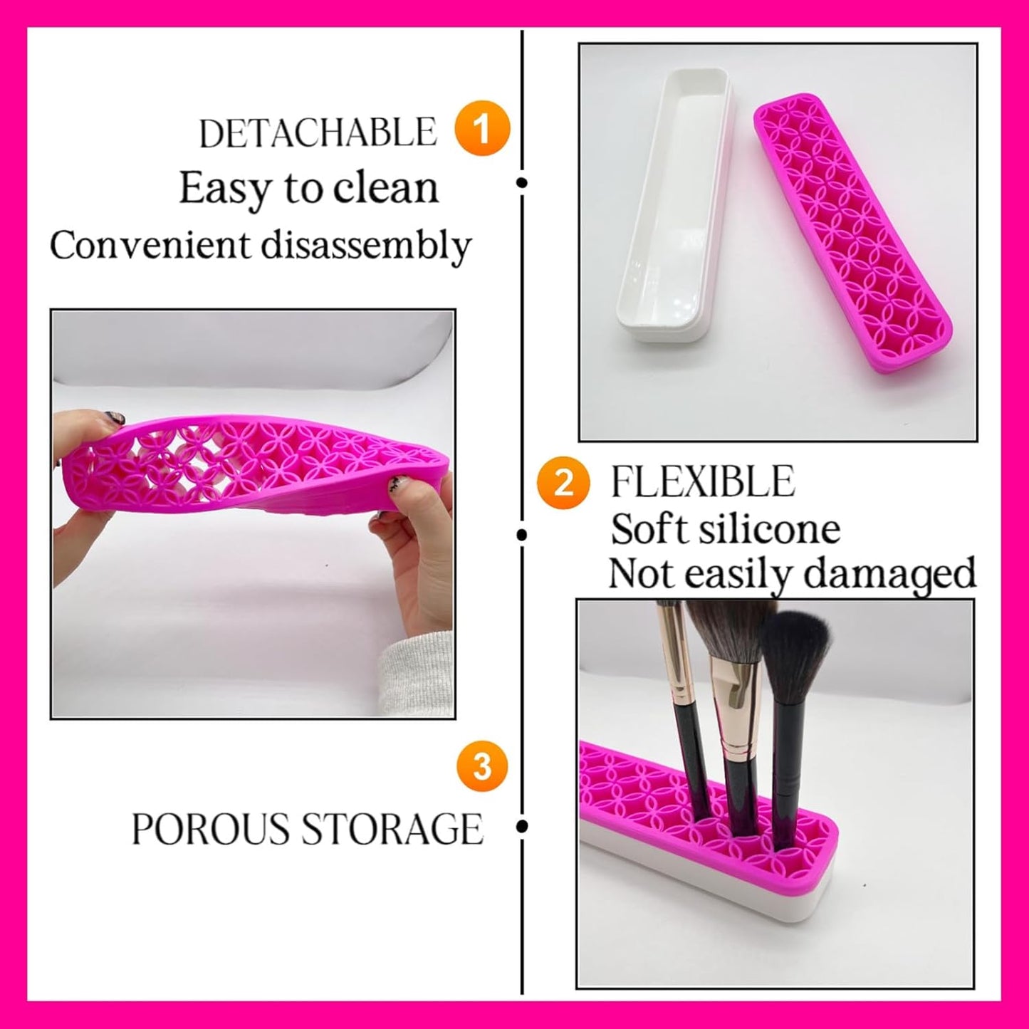 TANG SONG 2 PCS Rectangle Silicone Make up Brush Holder Cosmetic Storage Box Desktop Organizers (Black)