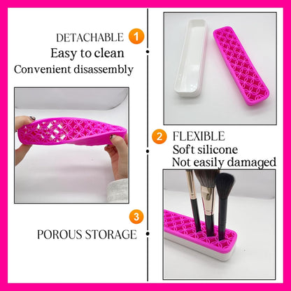 TANG SONG 2 PCS Rectangle Silicone Make up Brush Holder Cosmetic Storage Box Desktop Organizers (Black)