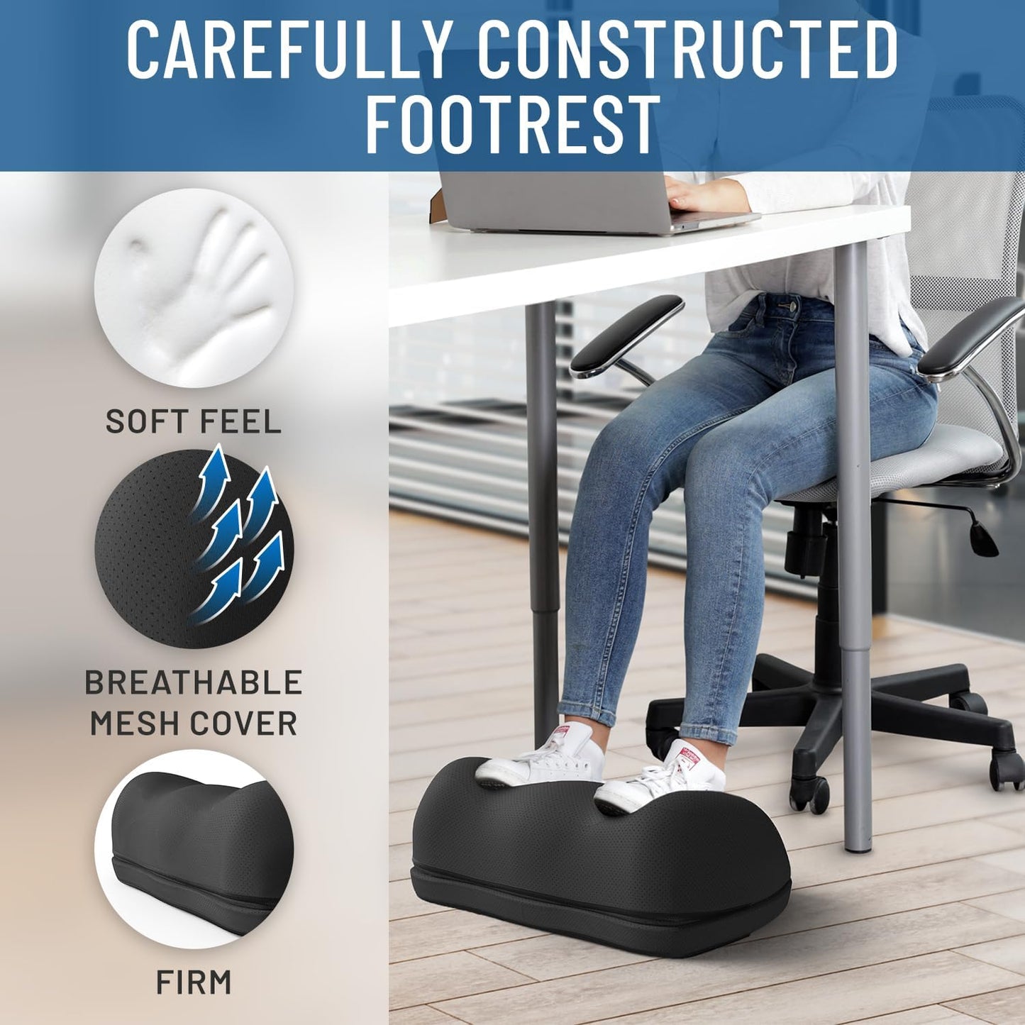 Everlasting Comfort Foot Rest for Under Desk at Work - Memory Foam Office Foot Stool & Under Desk Footrest Leg Elevation Pillow for Gaming & Home Office, Supports Posture