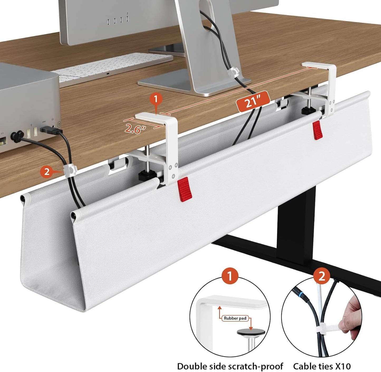 Univivi No Drill Under Desk Cable Management Tray, 36" Cord Organizer for Table, Clamp/Screw Mount Desk Cable Management, Premium Fabric Cable Management Tray for Office, Home
