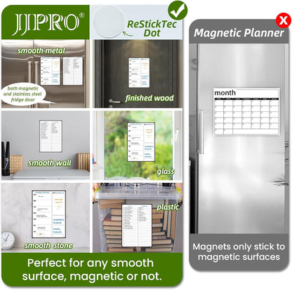 JJPRO Non-Magnetic Dry Erase Weekly Calendar for Fridge,Reusable Weekly Meal Planner and to Do List Whiteboard Bundle-Starts Monday,8.5"x12" Reusable Calendars Stick to Wall, All Smooth Surfaces