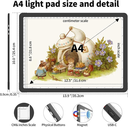 Heanolier Rechargeable A3 Tracing Light Box Drawing Pad,5600 Lux Bright Magnetic light pad, Dimmable Lightbox,3 color modes,light board for Diamond painting,light table for Sketching,Tattoo,X-ray View