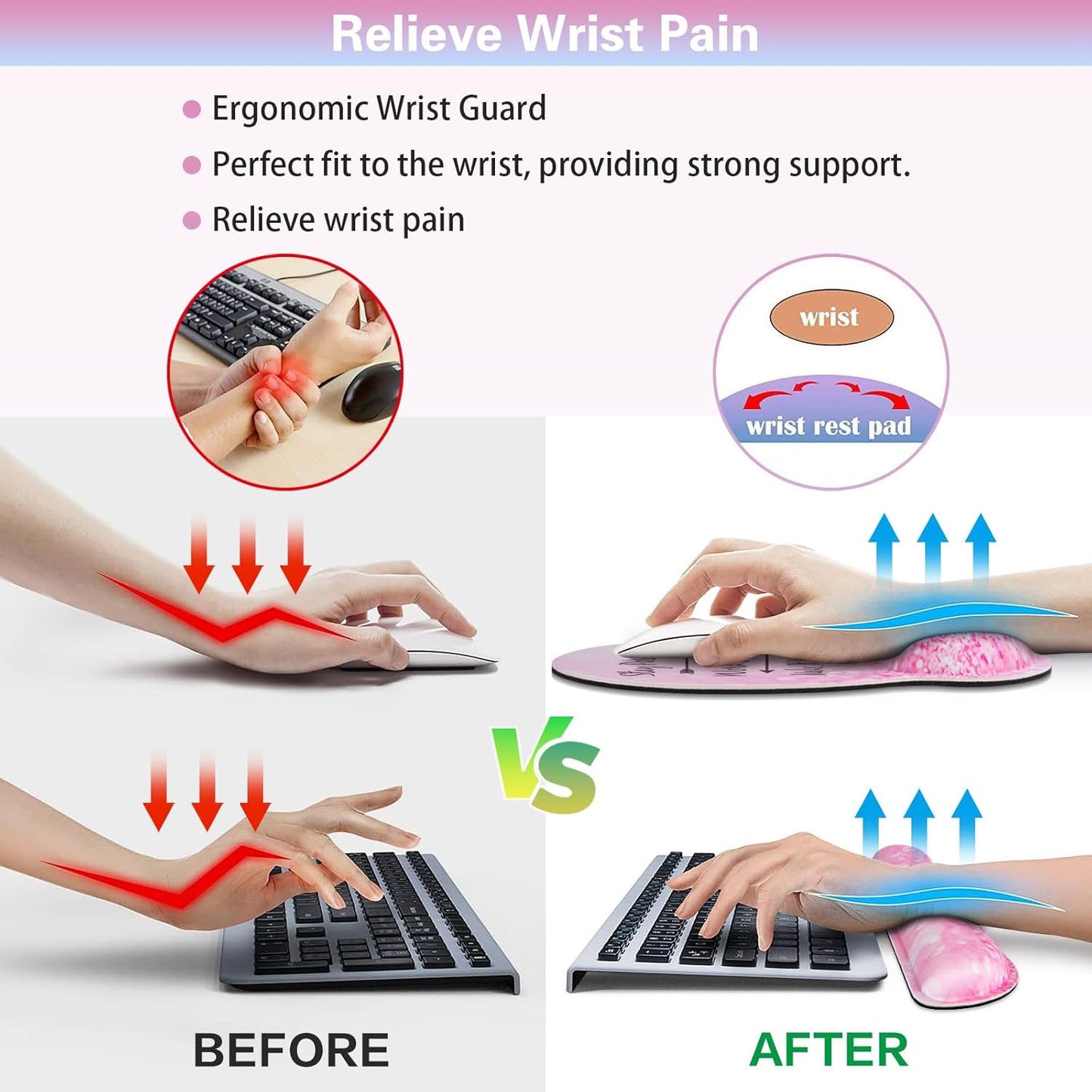 Ergonomic Keyboard Wrist Rest, Mouse Pad with Wrist Rest Anime, Cat Gaming Mousepad with Wrist Support, Memory Foam Wrist Rest Set for Computer Keyboard, Funny Cute Office Desk Accessories