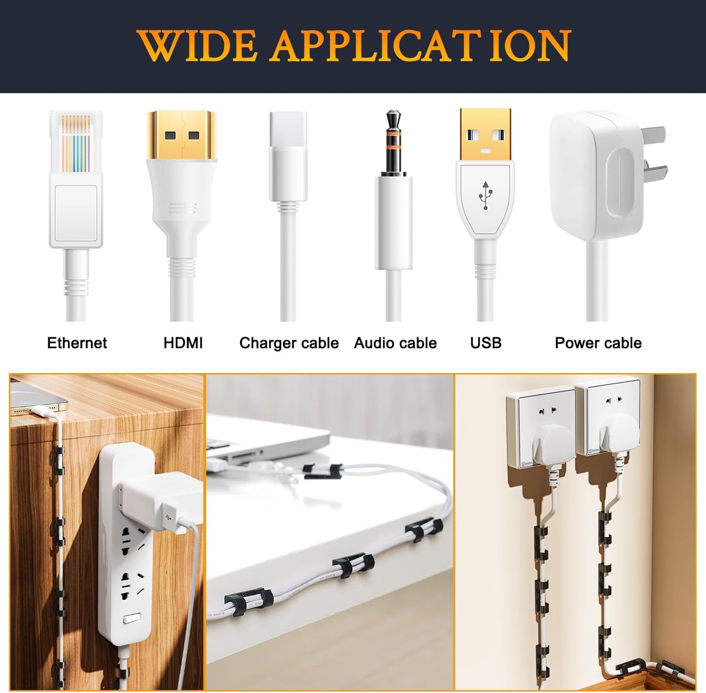 SOULWIT 50 Pcs Self Adhesive Cable Management Clips, Cable Organizers Sticky Wire Clips Cord Holder for TV PC Laptop Ethernet Cable Desktop Home Office (Transparent)