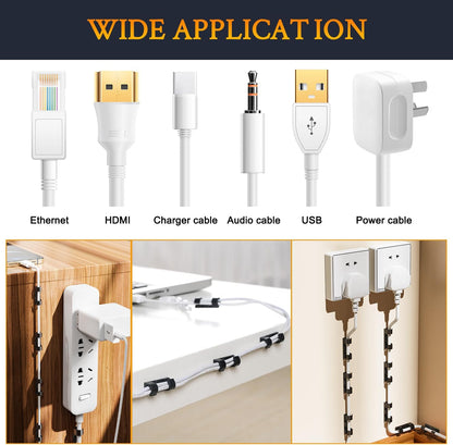 SOULWIT 50 Pcs Self Adhesive Cable Management Clips, Cable Organizers Sticky Wire Clips Cord Holder for TV PC Laptop Ethernet Cable Desktop Home Office (Transparent)