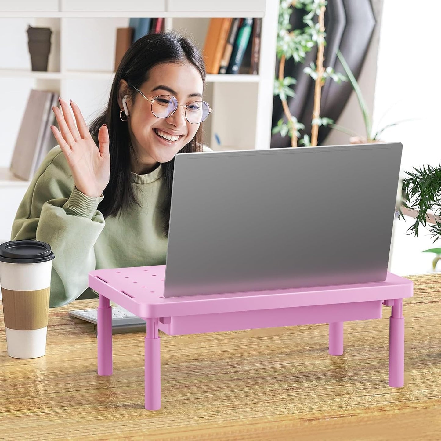 WALI Computer Monitor Stand for Desk, Adjustable Laptop Riser, Desk Monitor Stand Underneath Storage for Office, Home, School Supplies (STT003), 1 Pack, Black