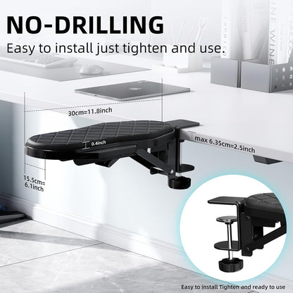 CABTE Ergonomics Desk Extender Tray, Table Mount Arm Wrist Rest Shelf, 180° Swivel Elbow Arm Support, Computer Desk Extender Tray for Home and Office (Black - Rotating)
