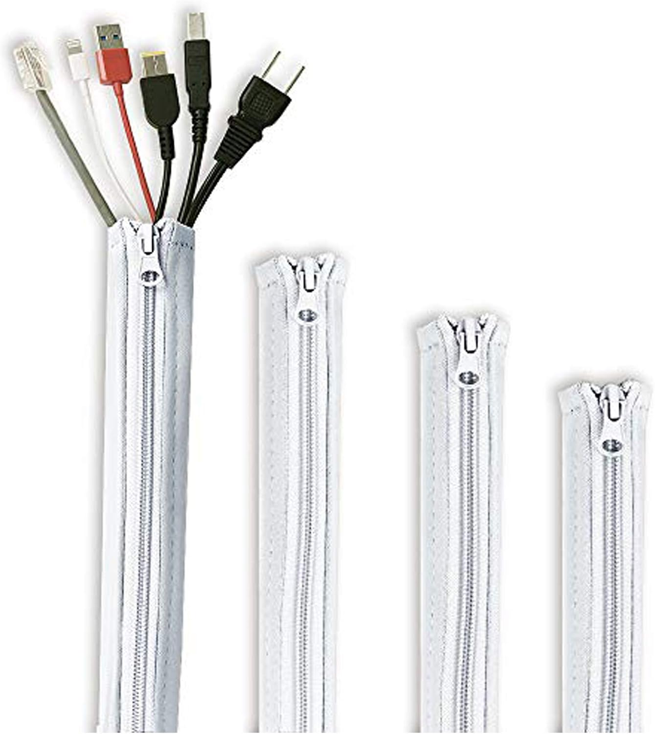 Flexible Cable Management Sleeve with Zipper - Extendable Cord Organizer System Wrap Wire Cable Cover Sleeve Holder, Keep Home & Office Clean Safe Protector for TV/Media, Beige, 39 Inches, 2 Pcs
