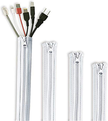 Flexible Cable Management Sleeve with Zipper - Extendable Cord Organizer System Wrap Wire Cable Cover Sleeve Holder, Keep Home & Office Clean Safe Protector for TV/Media, Beige, 39 Inches, 2 Pcs