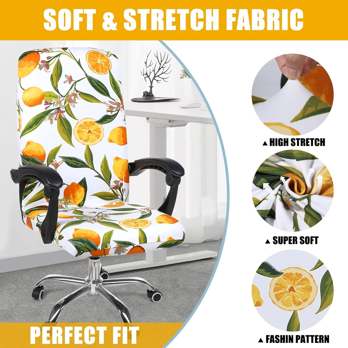 Smiry Stretch Printed Office Chair Armrest Covers, 2 Pcs Soft Fit Removable Washable Computer Desk Chair Arm Covers Protector, Black