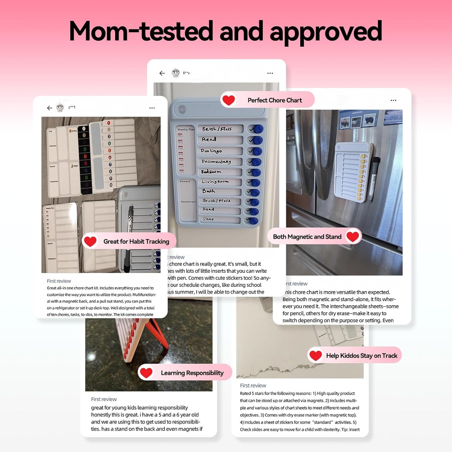 Chore Chart for Kids, Checklist Planning Board with Sliders, 19 Personalizable Sheets and Magnetic Marker, ADHD Tools for Kids to Do List Routine Chart Visual Schedule Board with Stand
