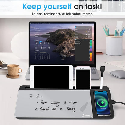 Varhomax Glass Weekly Planner Desk White Board, Desktop Calendar Whiteboard with Storage, to Do List Memo Caddy for Home Office and School Supplies, Black