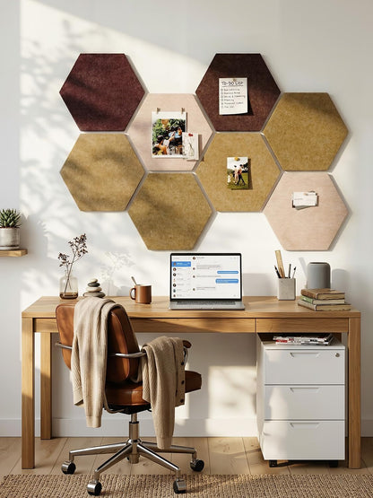 8 Pack Hexagon Felt Bulletin Board Tiles - 12" Large Thick Pin Board for Walls with 30 Push Pins, DIY Boards for Office Home School Decor, Aesthetic Hex Cork Board Alternative