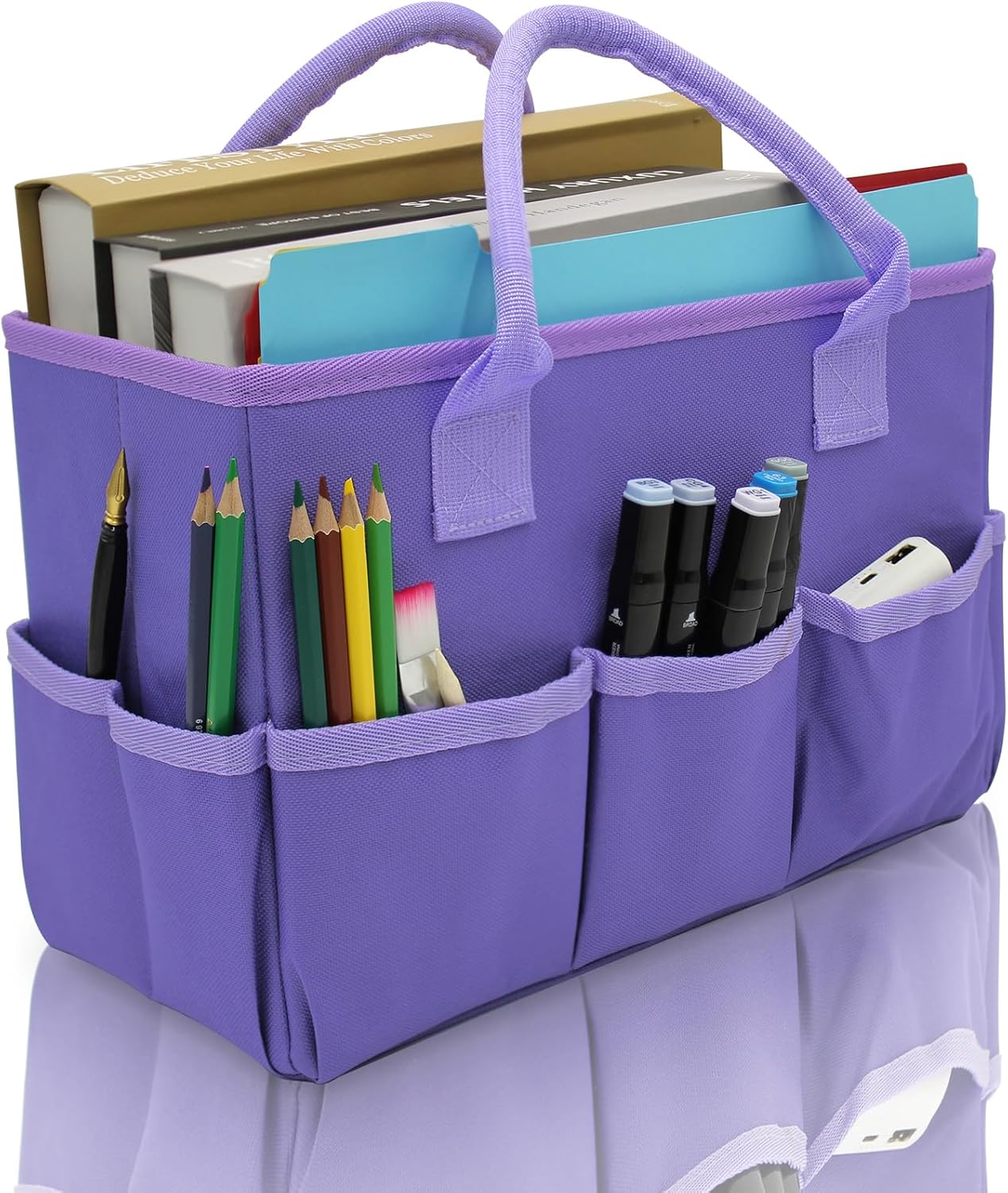 Cupohus Art Organizer Craft Storage Tote Bag with Pockets and Hadles, Oxford Fabric Carrying Caddy for Teacher, Officer, Artist, Traveler, and more – Pink