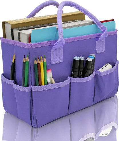 Cupohus Art Organizer Craft Storage Tote Bag with Pockets and Hadles, Oxford Fabric Carrying Caddy for Teacher, Officer, Artist, Traveler, and more – Pink