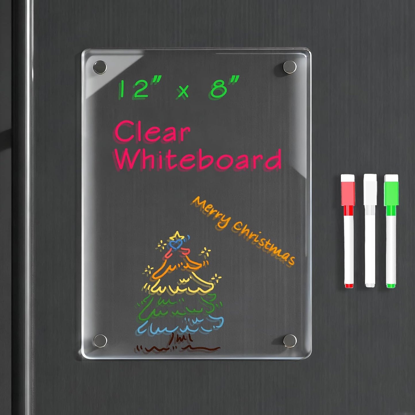 Magnetic Dry Erase to Do List Board for Fridge, 12 X 8 inch Acrylic Shopping List Whiteboard with 3 Markers