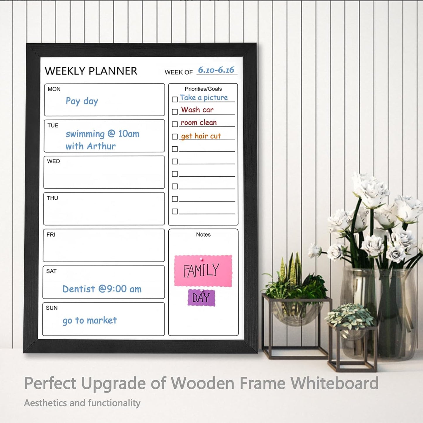 Dry Erase White Board Weekly Calendar Board, Magnetic Whiteboard for Wall,13“x17 Solid Wood Rustic Brown Framed Message Board, Planner Board for Office, Home, School(Weekly-BB-RB-3343)