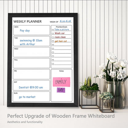 Dry Erase White Board Weekly Calendar Board, Magnetic Whiteboard for Wall,13“x17 Solid Wood Rustic Brown Framed Message Board, Planner Board for Office, Home, School(Weekly-BB-RB-3343)
