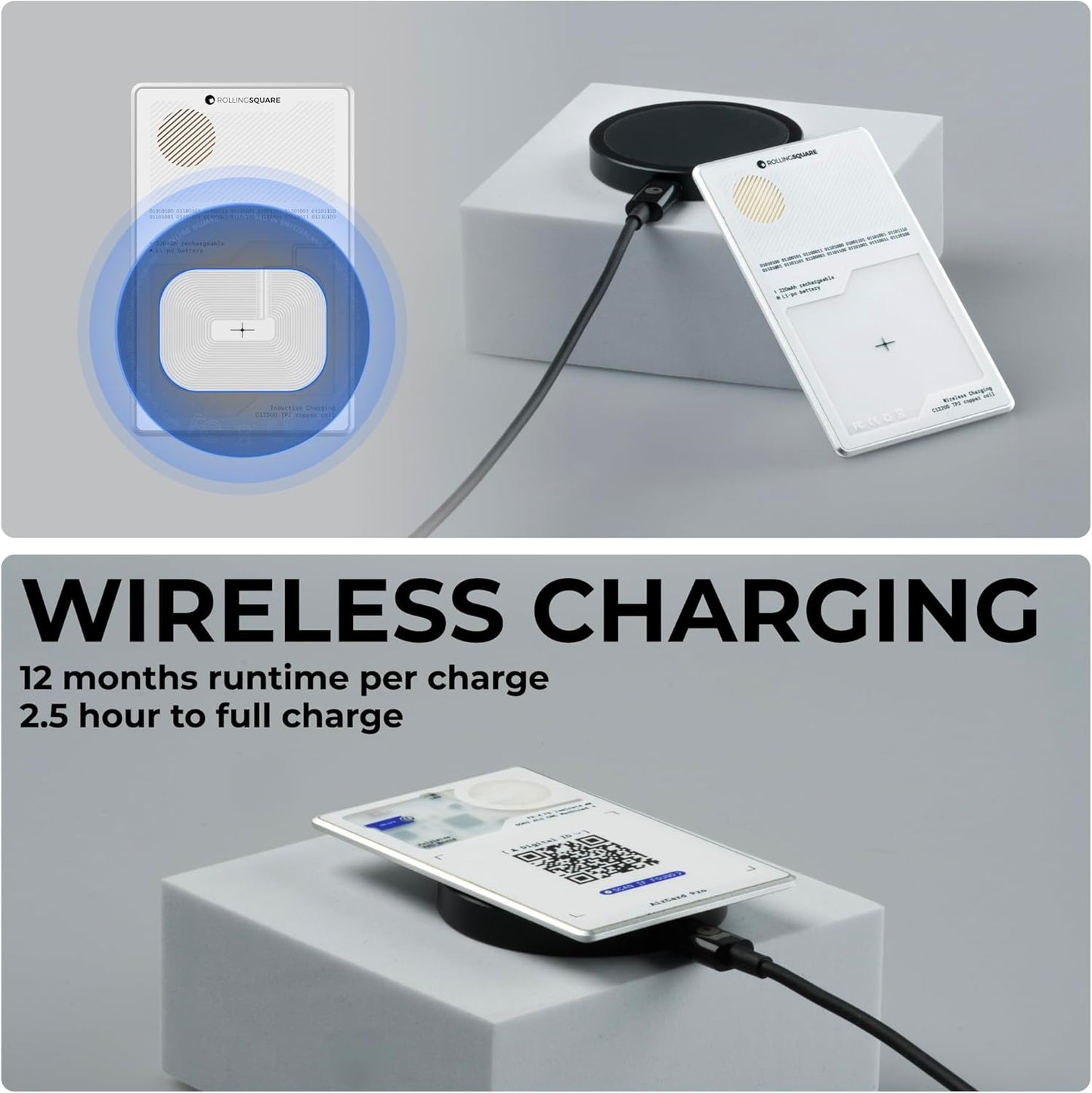 Rolling Square AirCard Pro - Android Find Hub only – Bluetooth Tracker Card, Wireless Charging, Digital ID, Anti-Loss Wallet Tracker – Smart Locator, White