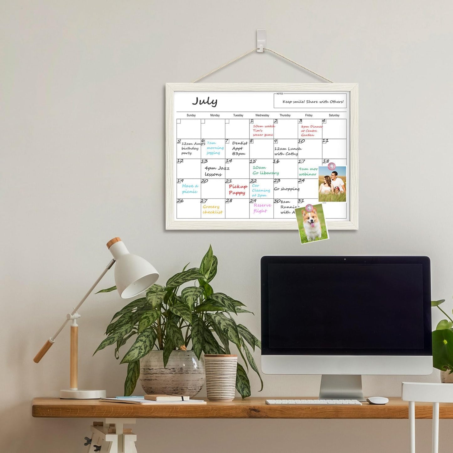 Calendar Whiteboard for Wall, TANKEE 17x13 Inches Whiteboard Calendar Cork Board Combo, Small Magnetic White Board with Wood Framed, Hanging Dry Erase Board for Kitchen Home Office School Planner