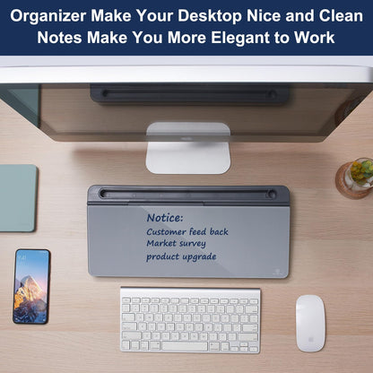 TSJ OFFICE Small Desktop Whiteboard -Glass Dry Erase Board Computer Keyboard Stand White Board Surface Pad with Drawer, Desk Organizers with Accessories for Office, Home, School Supplies - White