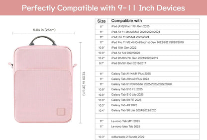 Dadanism 9-11 Inch Tablet Sleeve Bag Carrying Case with Shoulder Strap for iPad (A16) 11", iPad 10th Gen 10.9", iPad Air M4/Pro M5 11", iPad 9/8/7th 10.2", Galaxy Tab A11+ Plus 11", Cloudy Pink
