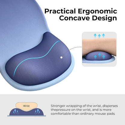 EooCoo Ergonomic Mouse Pad with Gel Wrist Rest Support, Middle Concave Design for Natural Wrist Alignment, Non-Slip Base Mousepad for Laptop, Computer, Office Desk Accessories, Carpal Tunnel Syndrome