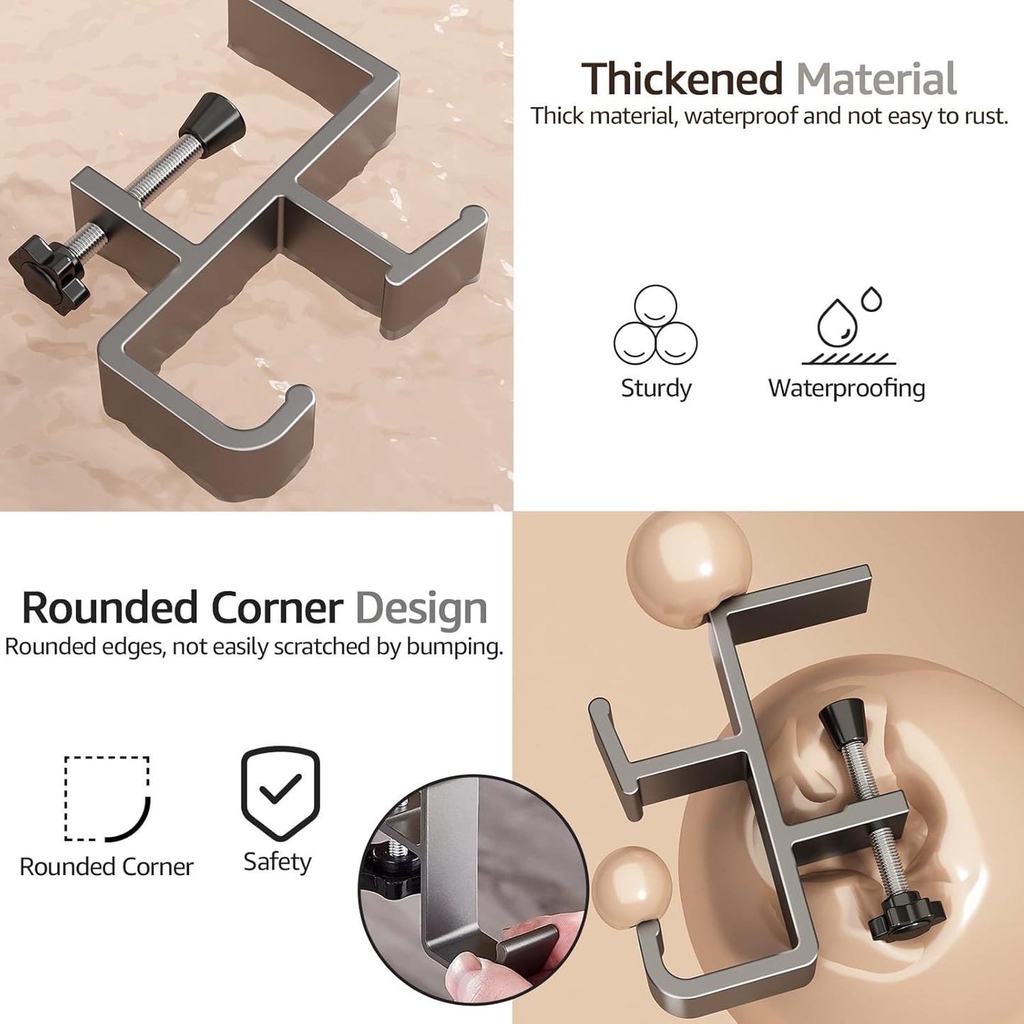 Desk Bag Hook, Purse Hook for Table, Aluminum Under Desk Handbag Hanger, Desk Mount Backpack Holder, Umbrellas,Headphone Holder - Cream