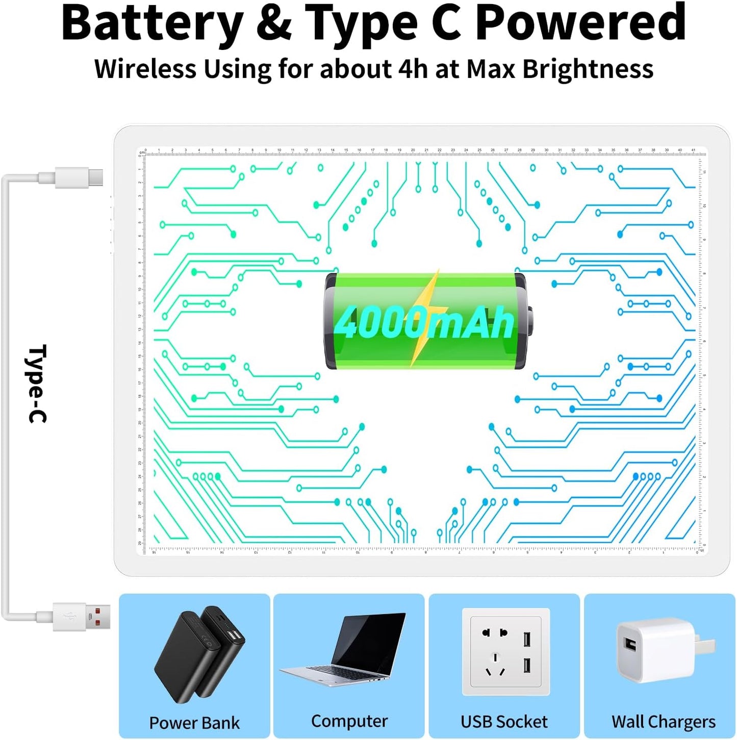 TOHETO Rechargeable A2 Light Pad for Diamond Painting 25.2''x18.4'', Magnetic Diamond Art Light Board, Wireless Lightbox for Tracing and Drawing, Cordless LED Light Table for Sketching, Weeding Vinyl