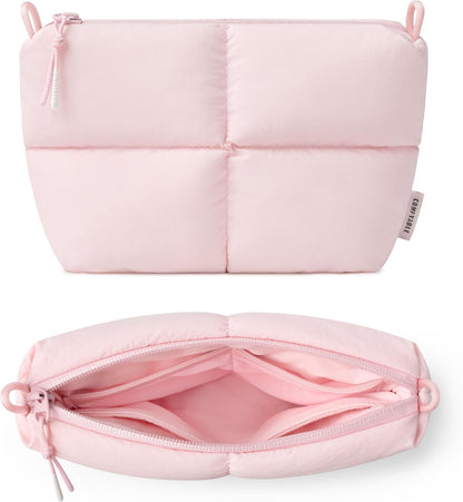 Comfyable Puffy Electronics Organizer Travel Case, Cute Tech Pouch for Women Men, Cable Storage Bag for Charger, Phone, Power Bank, Cord, Compact Tech Accessories Pouch, Rice