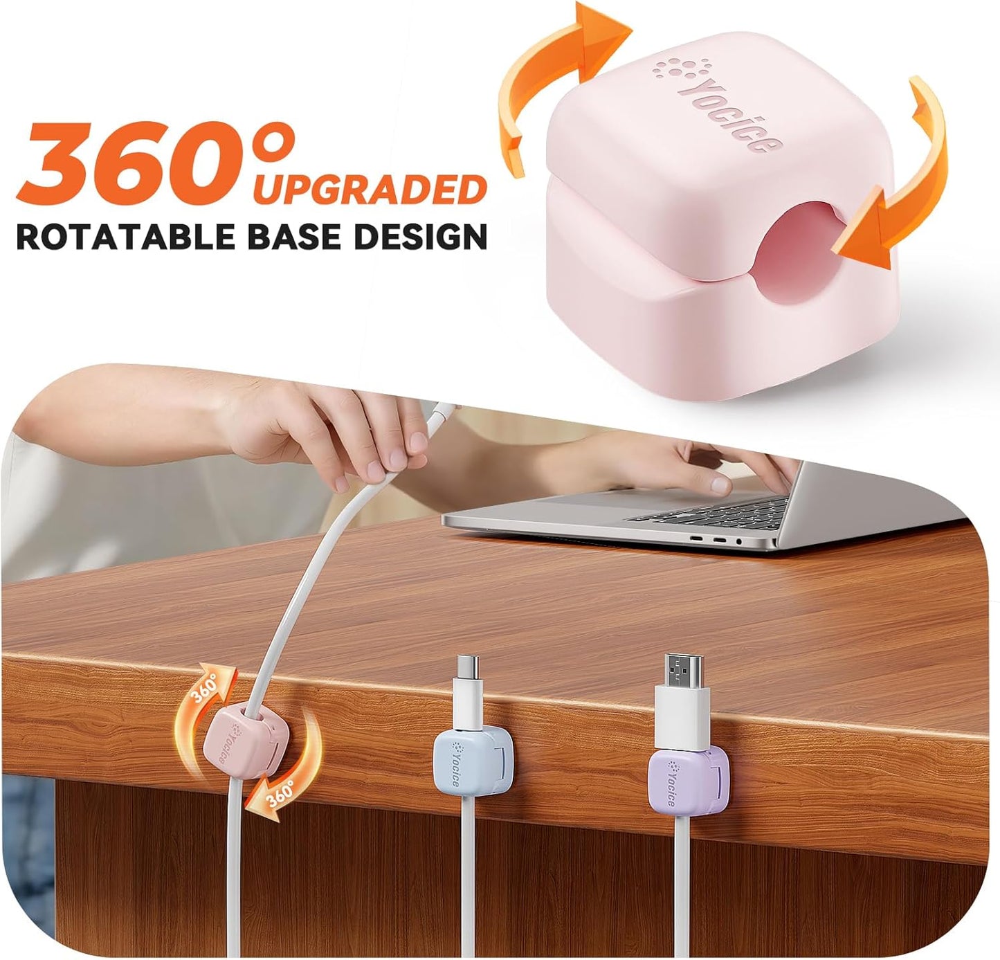 12Pack Rotatable Cord Organizer,Spring Cable Clips Desk Cable Management Cord Holder Adhesive Phone Charger Cord Clips for Home Office Car Wall Nightstand Accessories, Clear