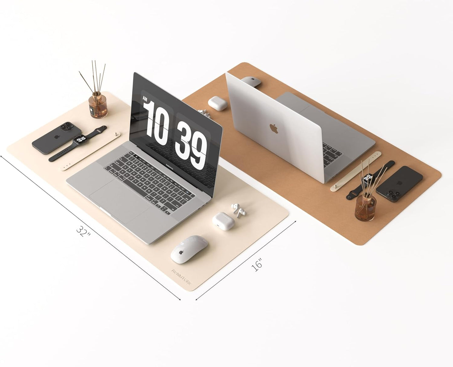 RENMTURE Desk Pad, Cork & PU Leather Desk Mat, Large Mouse pad, Non-Slip Desk Protector and Blotter, Waterproof Writing Pad, Desk Accessories and Organizers for Home Office (Light Yellow, 32"x16")